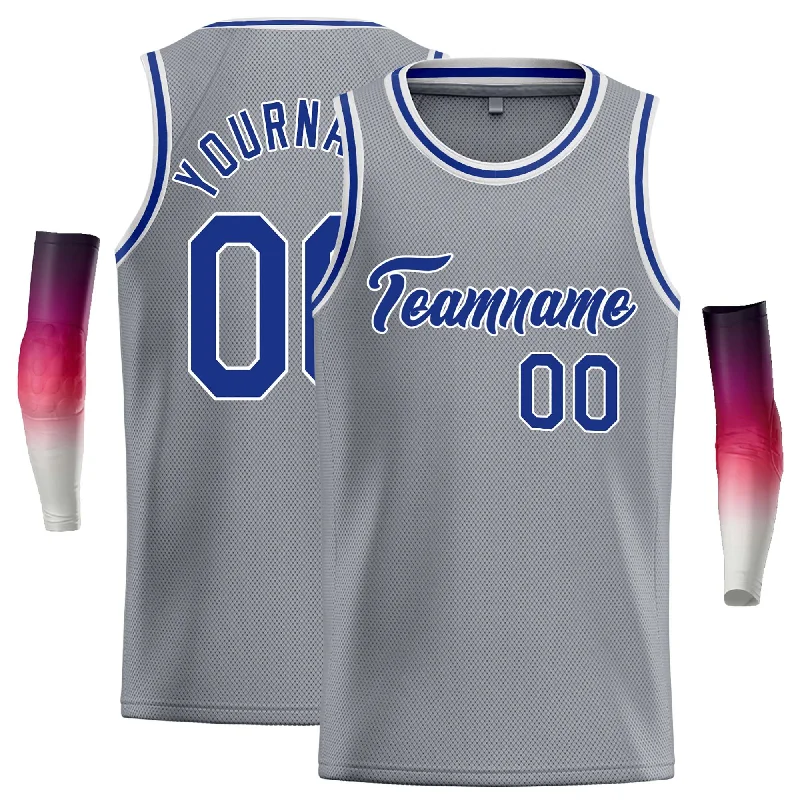 Basketball Jersey for Cool Comfort in Hot Weather-Custom Dark Gray Royal-White Classic Tops Casual Basketball Jersey