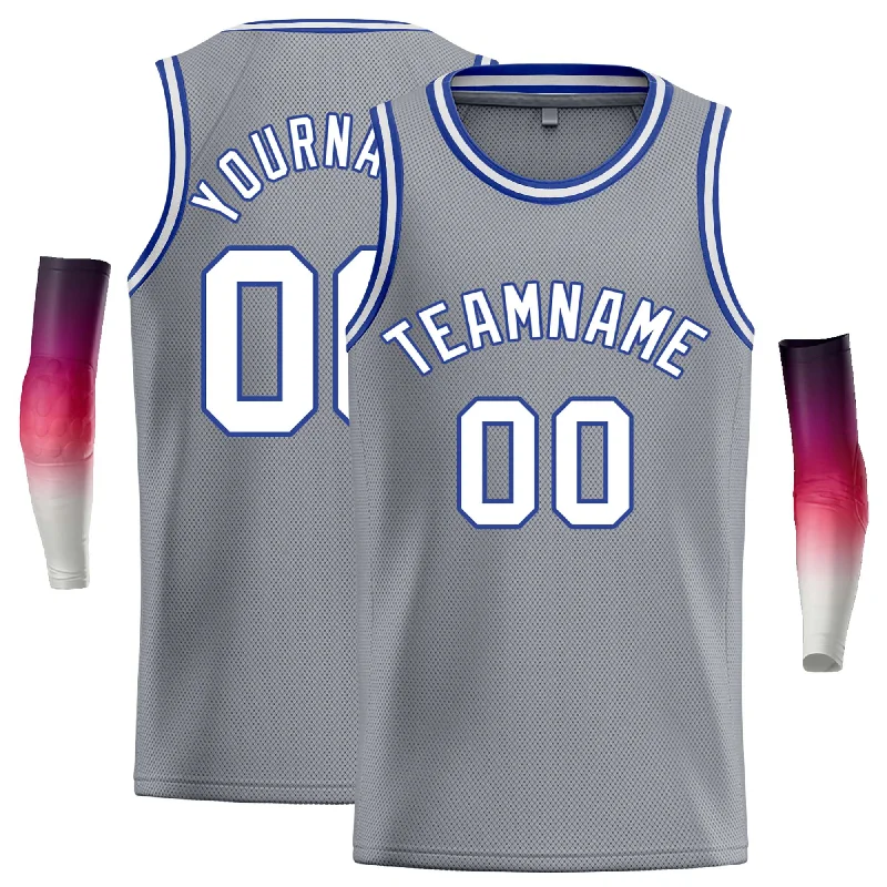 Basketball Jersey for Maximum Comfort-Custom Dark Gray White-Royal Classic Tops Casual Basketball Jersey