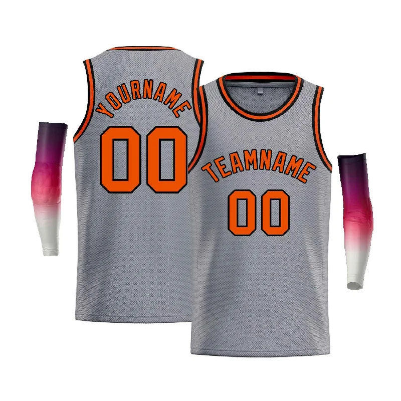 Basketball Jersey for Maximum Performance During Long Matches-Custom Gray Black-Orange Classic Tops Men Casual Bull Basketball Jersey