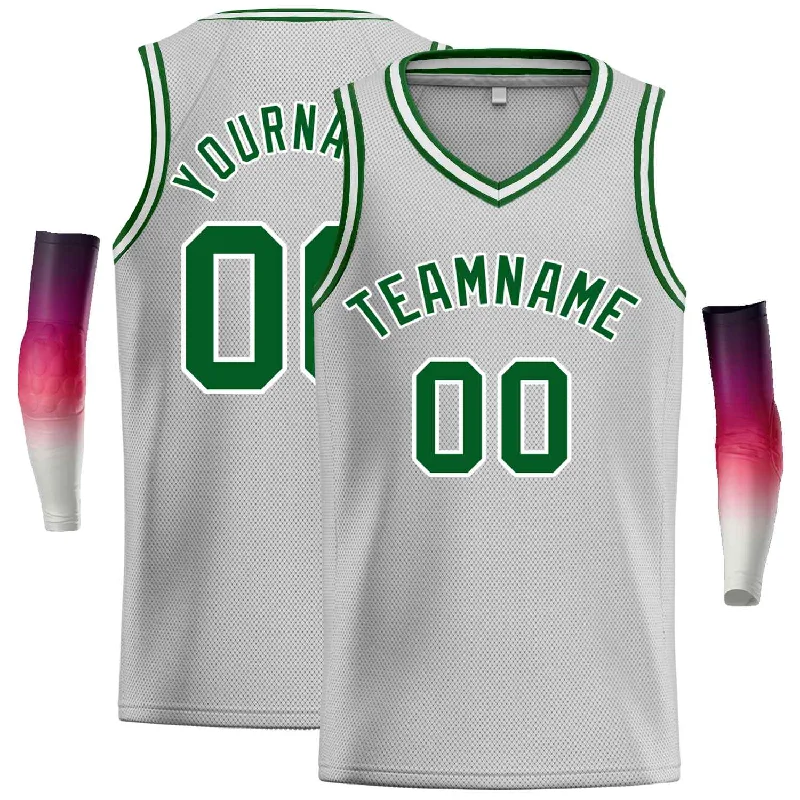 Basketball Jersey with Stretchable Fabric for Best Fit-Custom Gray Green-White Classic Tops Men Casual Basketball Jersey