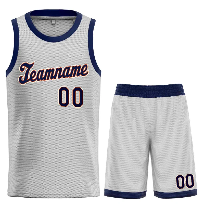 Basketball Jersey with Adjustable Fit for Better Comfort-Custom Gray Navy-Orange Classic Sets Sports Uniform Basketball Jersey