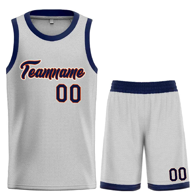 Basketball Jersey for Comfortable Wear in Hot Weather-Custom Gray Navy-Orange Heal Sports Uniform Classic Sets Basketball Jersey