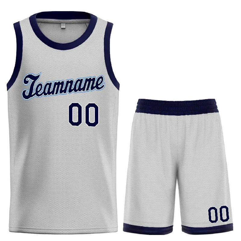 Basketball Jersey for Fast Drying and High-Performance Play-Custom Gray Navy-Powder Blue Classic Sets Sports Uniform Basketball Jersey