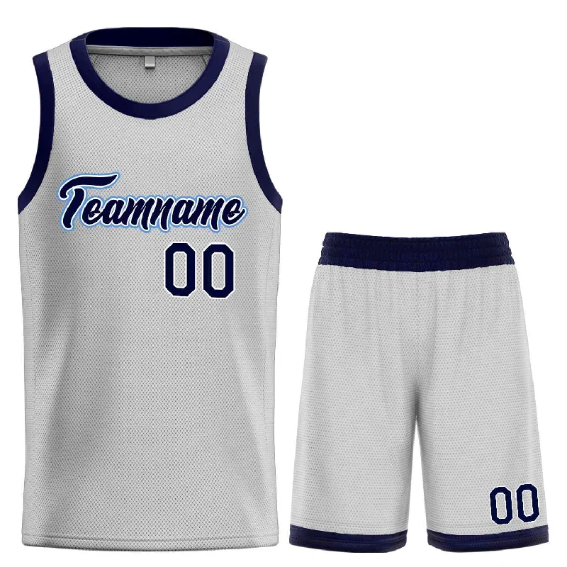 Basketball Jersey with Soft Inner Fabric for Comfort-Custom Gray Navy-Powder Blue Heal Sports Uniform Classic Sets Basketball Jersey