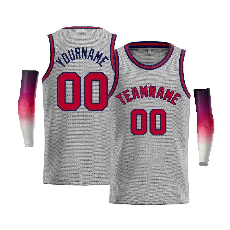 Basketball Jersey for Custom Team Designs and Numbers-Custom Gray Navy-Red Classic Tops Men Casual Bull Basketball Jersey