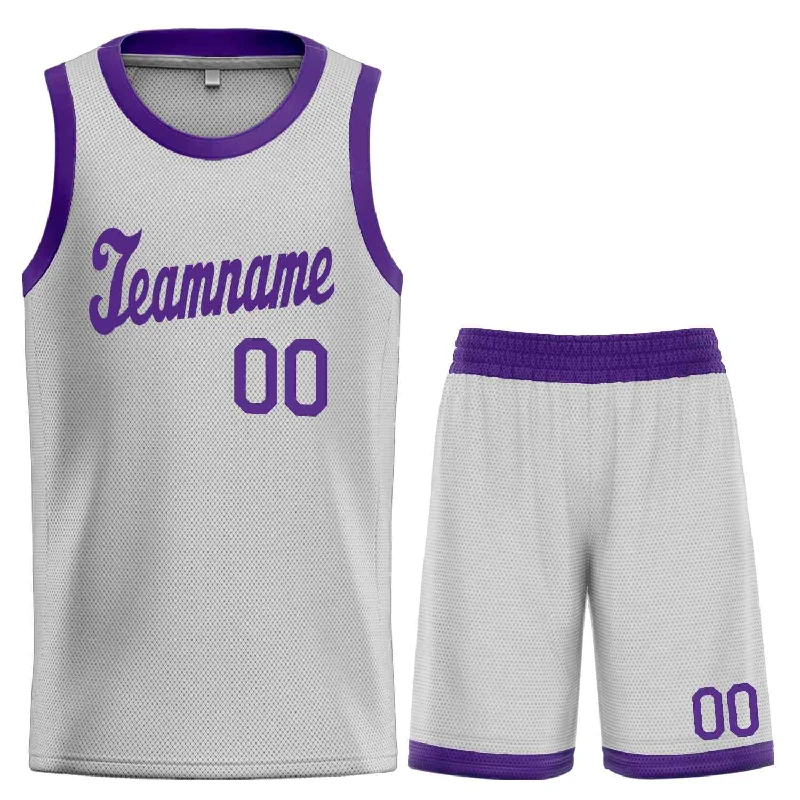 Basketball Jersey for Comfortable Play in All Seasons-Custom Gray Purple Classic Sets Sports Uniform Basketball Jersey