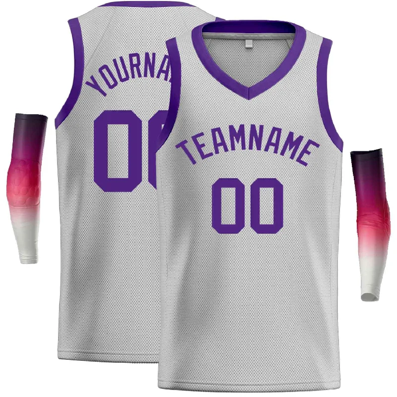 Basketball Jersey for All-Level Players and Teams-Custom Gray Purple-Classic Tops Men Casual Basketball Jersey