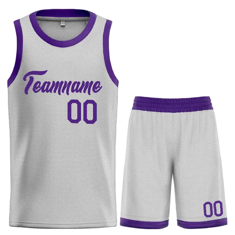 Basketball Jersey for Comfortable and Practical Design-Custom Gray Purple Heal Sports Uniform Classic Sets Basketball Jersey