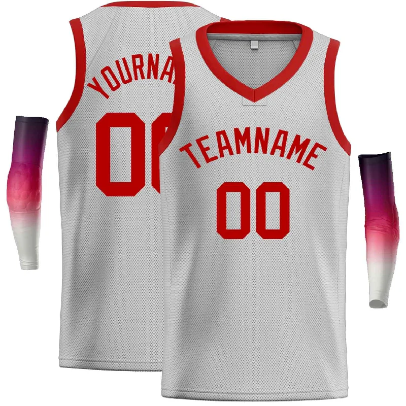 Basketball Jersey for Ultimate Comfort During Drills-Custom Gray Red-Classic Tops Men Casual Basketball Jersey