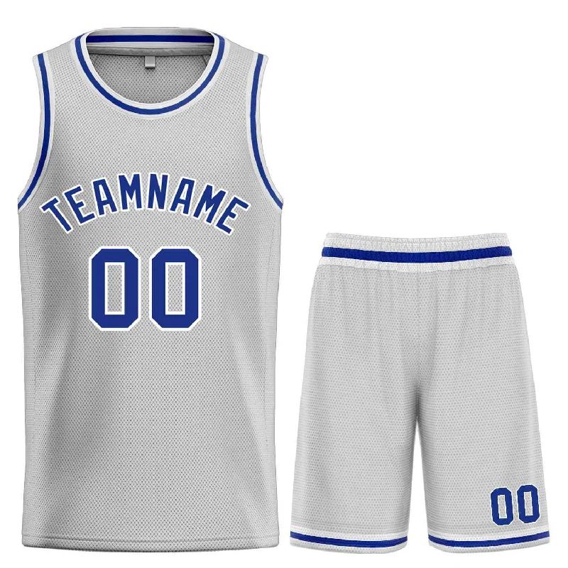 Basketball Jersey with Breathable Mesh for Cool Play-Custom Gray Royal-White Classic Sets Bull Basketball Jersey