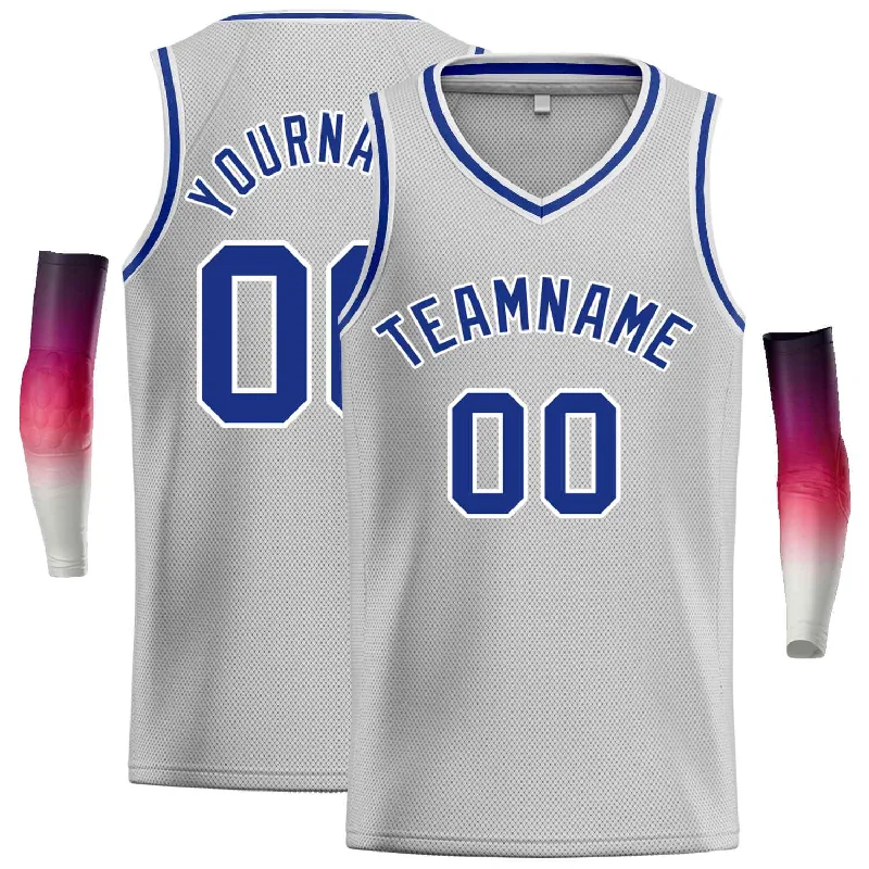 Basketball Jersey for High-Impact Movements and Comfort-Custom Gray Royal-White Classic Tops Men Casual Basketball Jersey