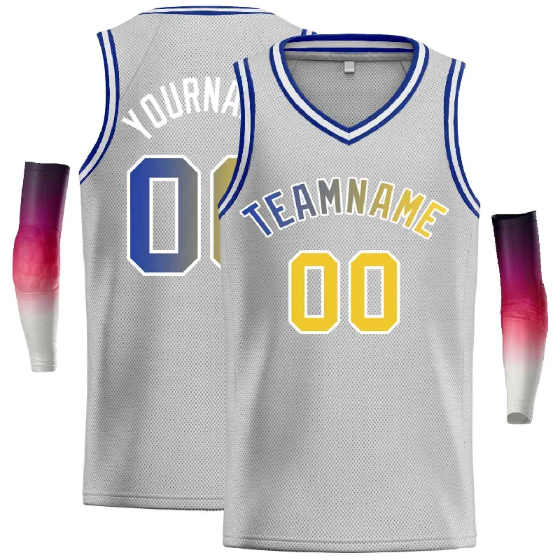 Basketball Jersey for Custom Team Designs and Numbers-Custom Gray Royal-White Classic Tops Men Casual Basketball Jersey