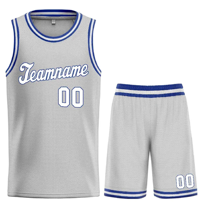 Basketball Jersey with Stylish Cut and Design-Custom Gray White-Royal Classic Sets Sports Uniform Basketball Jersey