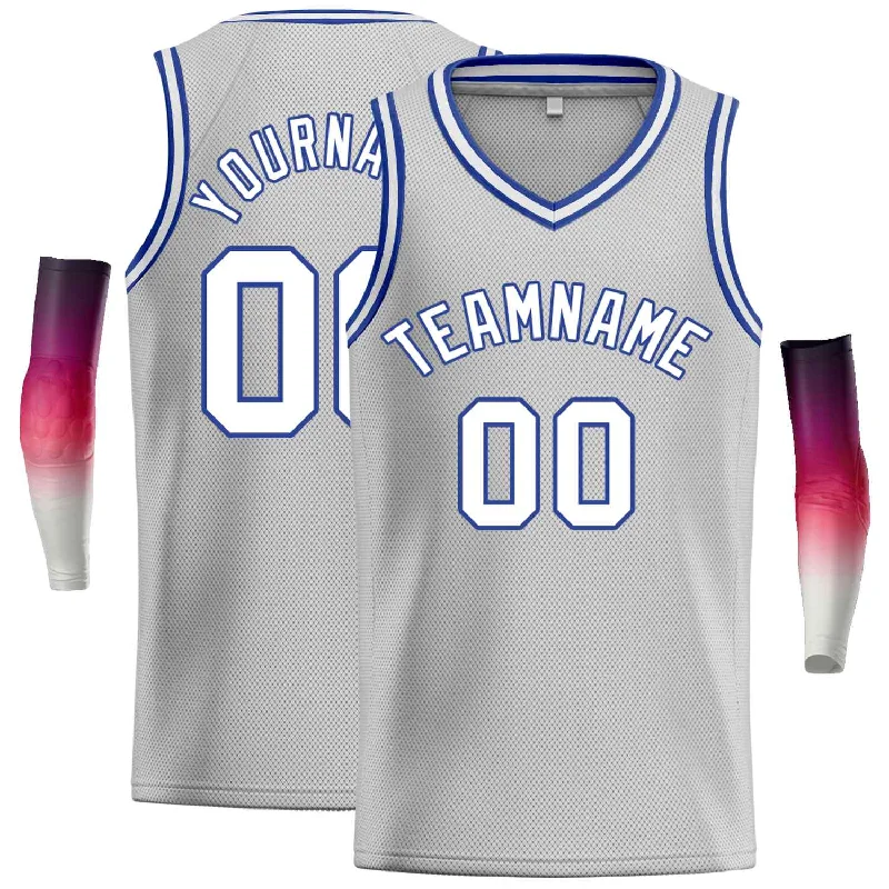 Basketball Jersey for Durable, Comfortable Play-Custom Gray White-Royal Classic Tops Men Casual Basketball Jersey