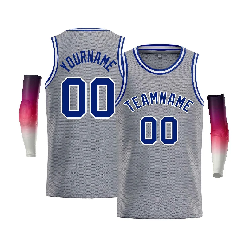 Basketball Jersey for Ultimate Comfort During Drills-Custom Gray White-Royal Classic Tops Men Casual Bull Basketball Jersey