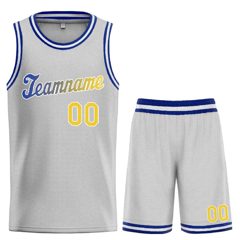 Basketball Jersey with Breathable Design for Quick Drying-Custom Gray Yellow-White Classic Sets Sports Uniform Basketball Jersey