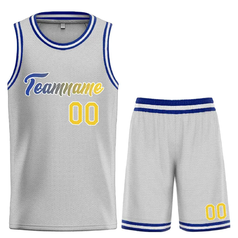 Basketball Jersey for Flexibility and Full Mobility-Custom Gray Yellow-White Heal Sports Uniform Classic Sets Basketball Jersey