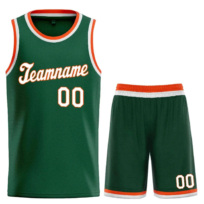 Basketball Jersey for Soft, Comfortable Touch-Custom Hunter Green White-Orange Classic Sets Sports Uniform Basketball Jersey