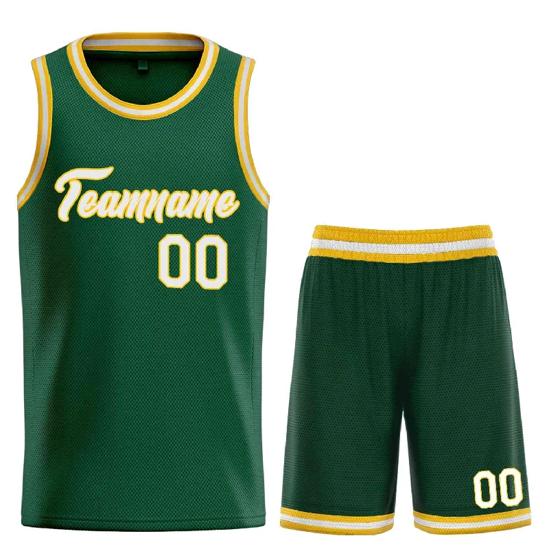 Basketball Jersey for Ultimate Range of Motion-Custom Hunter Green White-Yellow Heal Sports Uniform Classic Sets Basketball Jersey