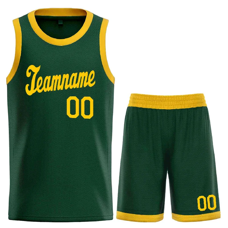 Basketball Jersey for Quick-Dry, Lightweight Fabric-Custom Hunter Green Yellow Classic Sets Sports Uniform Basketball Jersey