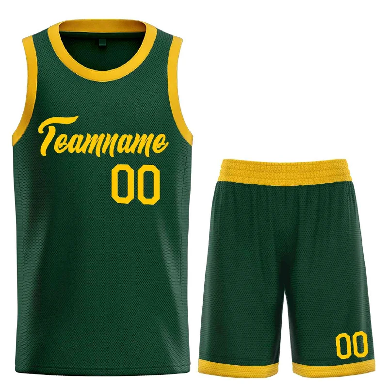 Basketball Jersey with Enhanced Breathability-Custom Hunter Green Yellow Heal Sports Uniform Classic Sets Basketball Jersey