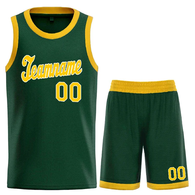 Basketball Jersey for Both Training and Games-Custom Hunter Green Yellow-White Classic Sets Sports Uniform Basketball Jersey