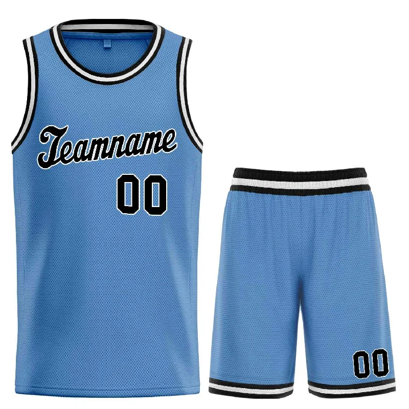 Basketball Jersey for Comfortable, Fast-Paced Games-Custom Light Blue Black-White Classic Sets Sports Uniform Basketball Jersey