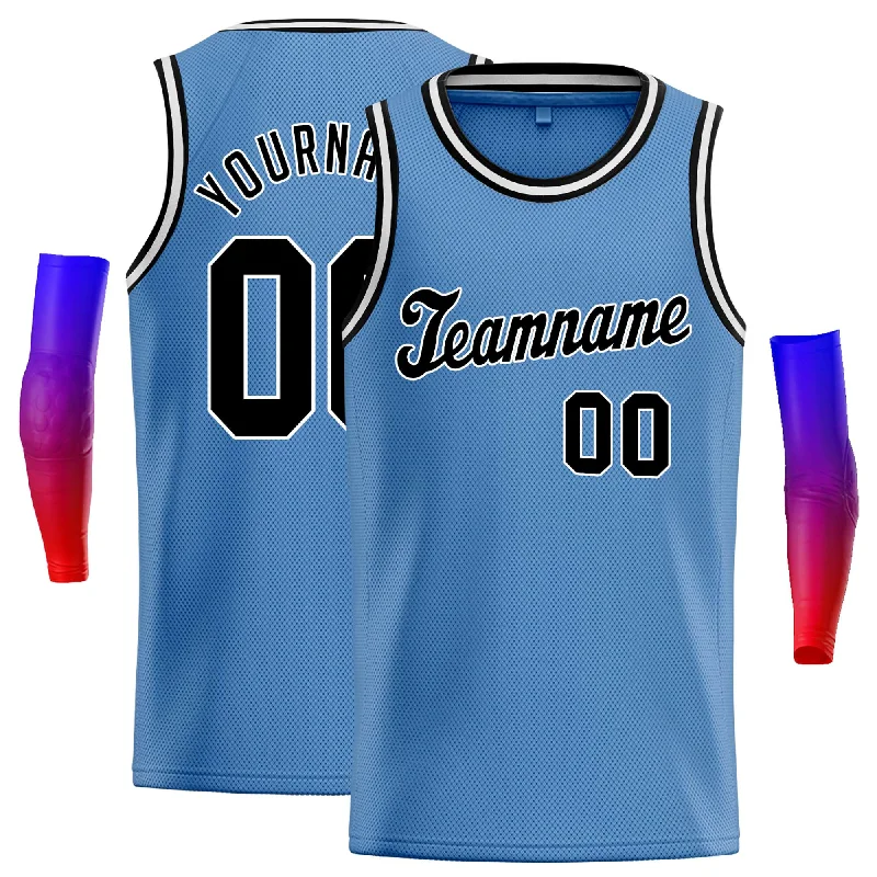 Basketball Jersey with Comfortable Design for Players-Custom Light Blue Black-White Classic Tops Casual Basketball Jersey