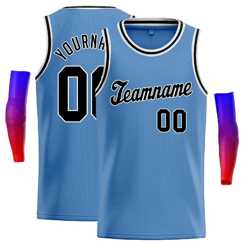 Basketball Jersey with Quick-Dry Technology-Custom Light Blue Black-White Classic Tops Casual Basketball Jersey