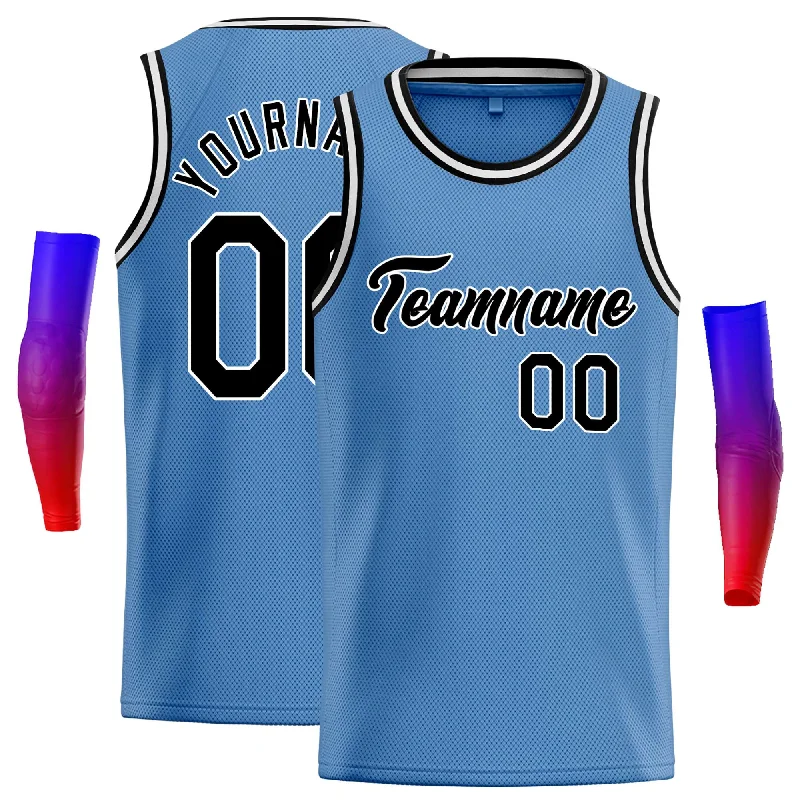 Basketball Jersey with Stretch Panels for Flexibility-Custom Light Blue Black-White Classic Tops Casual Basketball Jersey