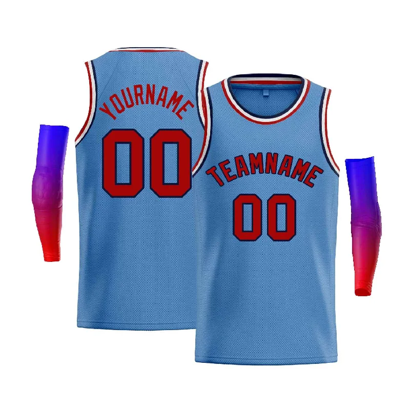 Basketball Jersey for Maximum Agility and Comfort-Custom Light Blue Navy-Red Classic Tops Men Casual Bull Basketball Jersey