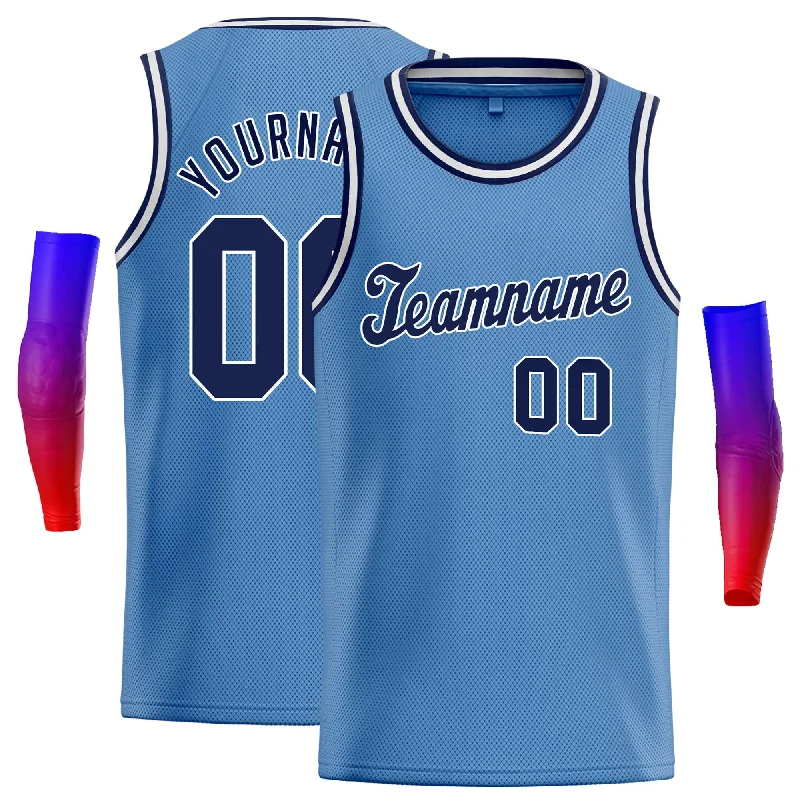 Basketball Jersey for Both Indoor and Outdoor Play-Custom Light Blue Navy-White Classic Tops Casual Basketball Jersey