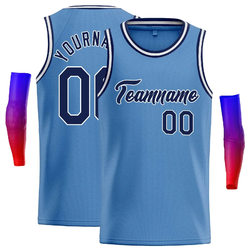 Basketball Jersey for Breathable and Soft Fit-Custom Light Blue Navy-White Classic Tops Casual Basketball Jersey