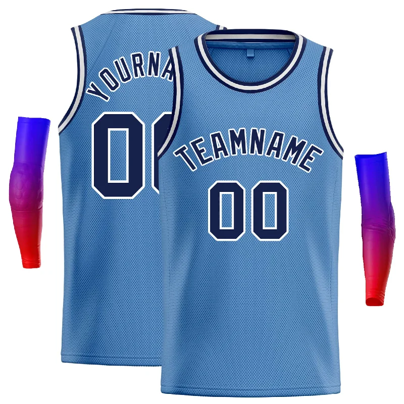 Basketball Jersey with Soft and Comfortable Fabric-Custom Light Blue Navy-White Classic Tops Casual Basketball Jersey