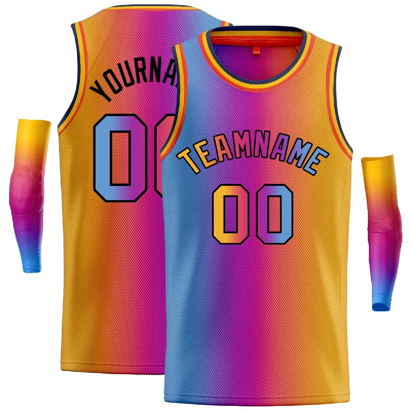 High-Quality Basketball Jersey for Performance-Custom Light Blue Purple Black-Orange Gradient Fashion Tops Bull Basketball Jersey