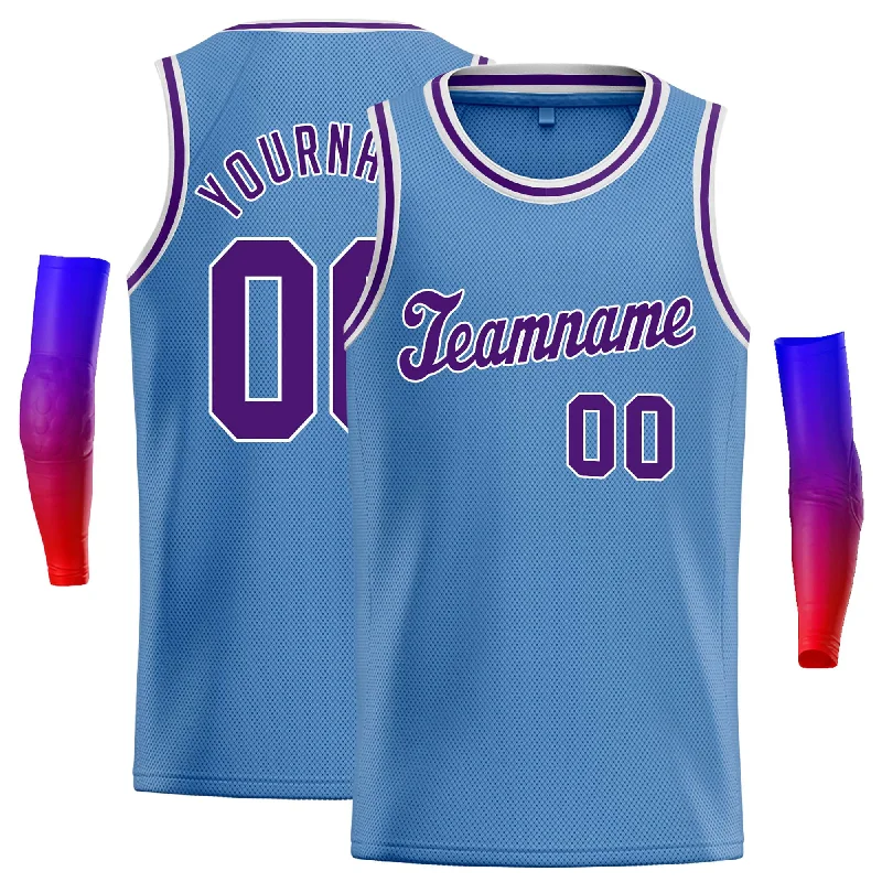 Basketball Jersey for Comfort and Breathability-Custom Light Blue Purple-White Classic Tops Casual Basketball Jersey