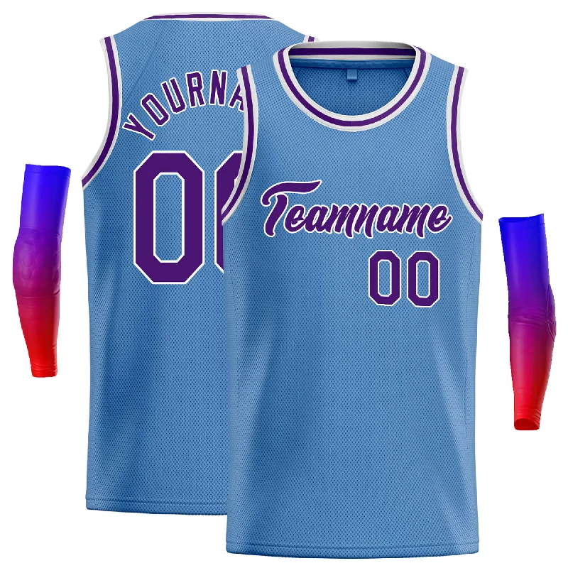 Basketball Jersey for All-Season Comfort-Custom Light Blue Purple-White Classic Tops Casual Basketball Jersey