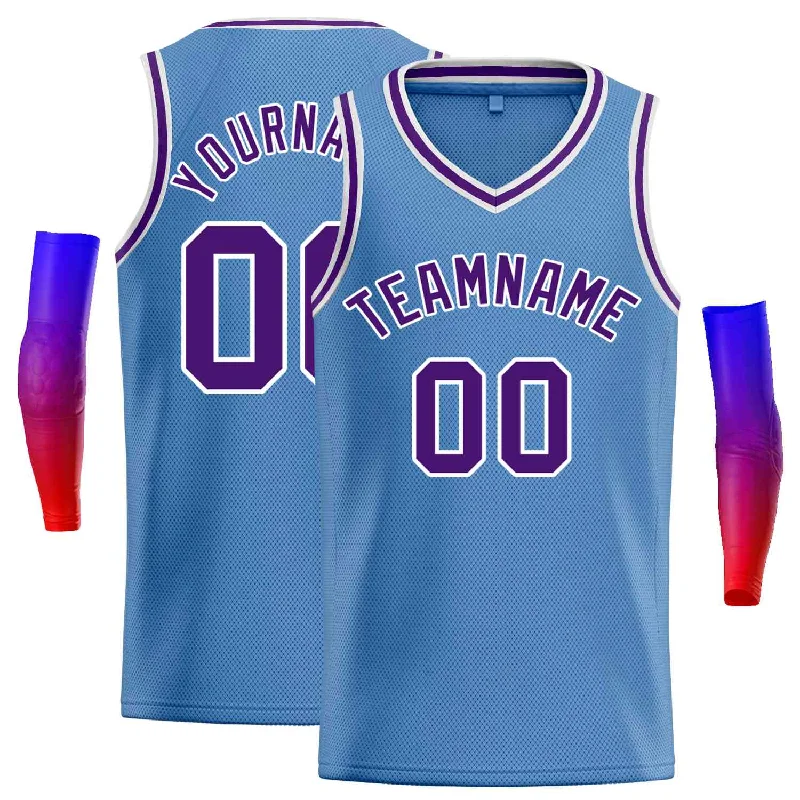 Basketball Jersey for Maximum Durability in Every Game-Custom Light Blue Purple-White Classic Tops Men Casual Basketball Jersey