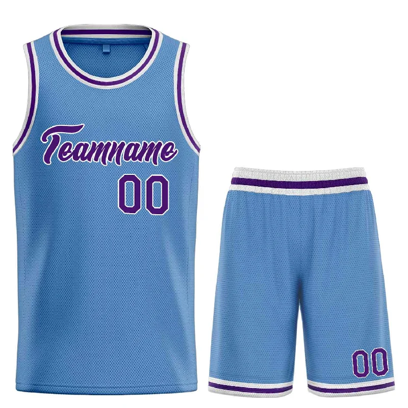 High-Quality Basketball Jersey for Performance-Custom Light Blue Purple-White Heal Sports Uniform Classic Sets Basketball Jersey