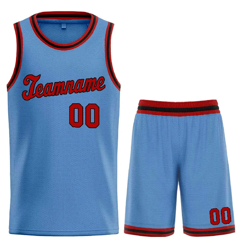 Basketball Jersey for Durable, Comfortable Play-Custom Light Blue Red-Black Classic Sets Sports Uniform Basketball Jersey