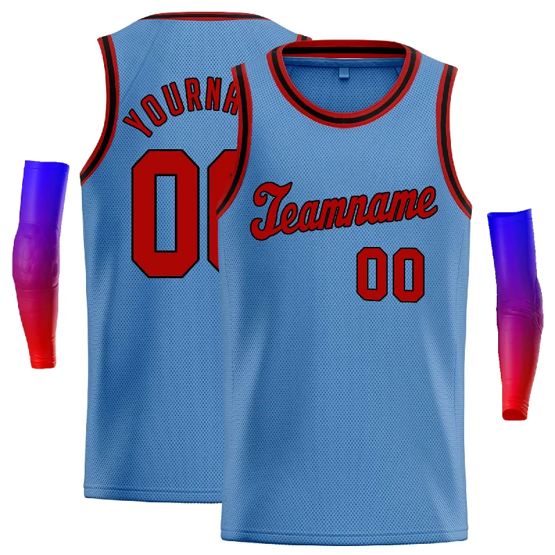 Basketball Jersey for Ultimate Breathability-Custom Light Blue Red-Black Classic Tops Casual Basketball Jersey