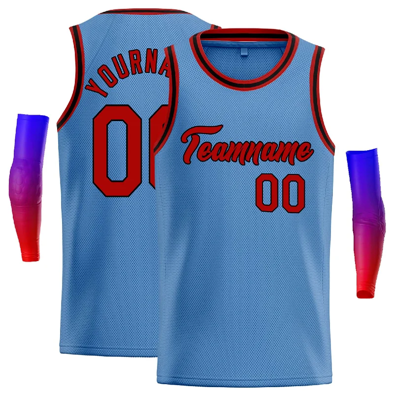 Basketball Jersey for Ultimate Flexibility-Custom Light Blue Red-Black Classic Tops Casual Basketball Jersey