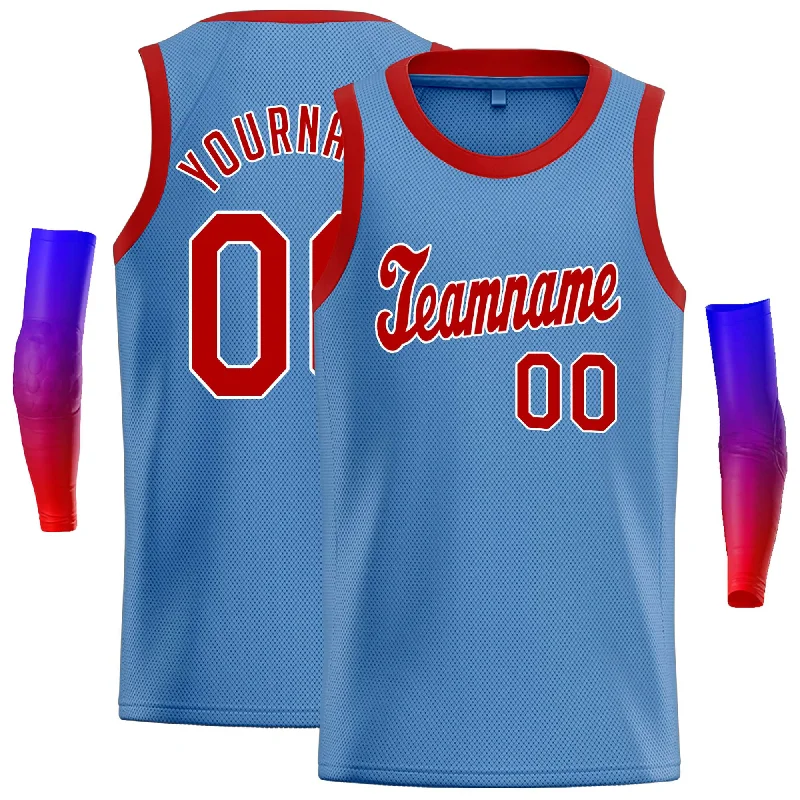 Basketball Jersey for Youth and Adult Players-Custom Light Blue Red-White Classic Tops Casual Basketball Jersey