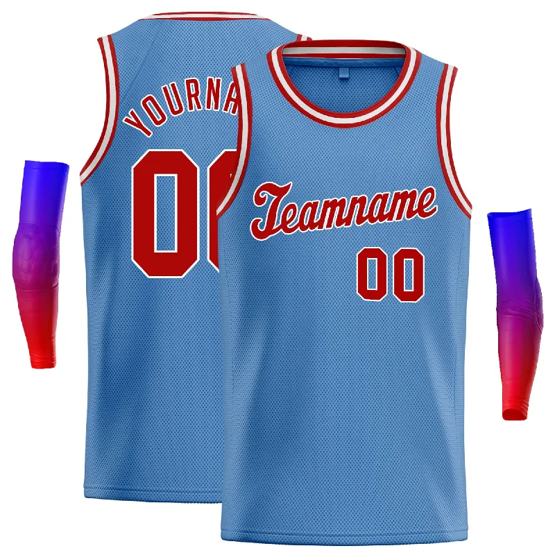 Basketball Jersey for Comfortable Wear All Day-Custom Light Blue Red-White Classic Tops Casual Basketball Jersey