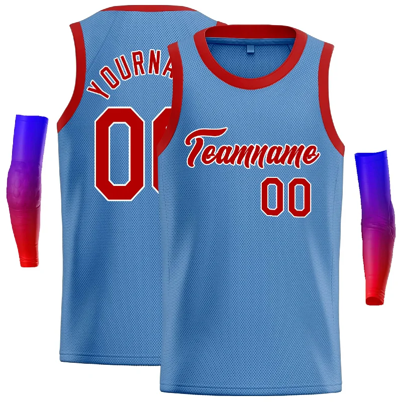 Basketball Jersey for Maximum Agility-Custom Light Blue Red-White Classic Tops Casual Basketball Jersey