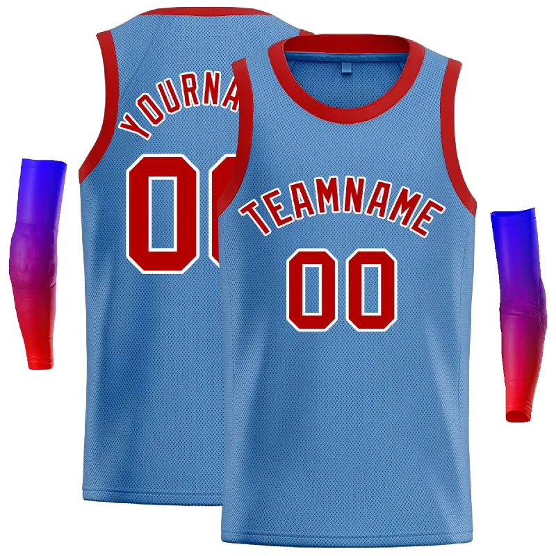 Basketball Jersey with Reinforced Seams for Durability-Custom Light Blue Red-White Classic Tops Casual Basketball Jersey