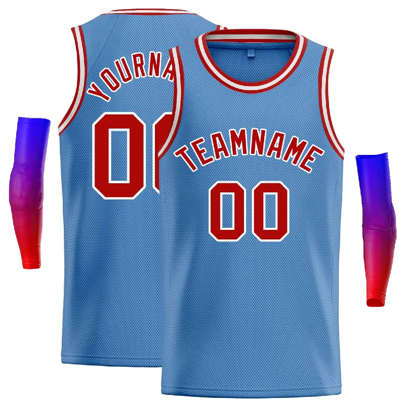 Basketball Jersey for Maximum Range of Motion-Custom Light Blue Red-White Classic Tops Casual Basketball Jersey