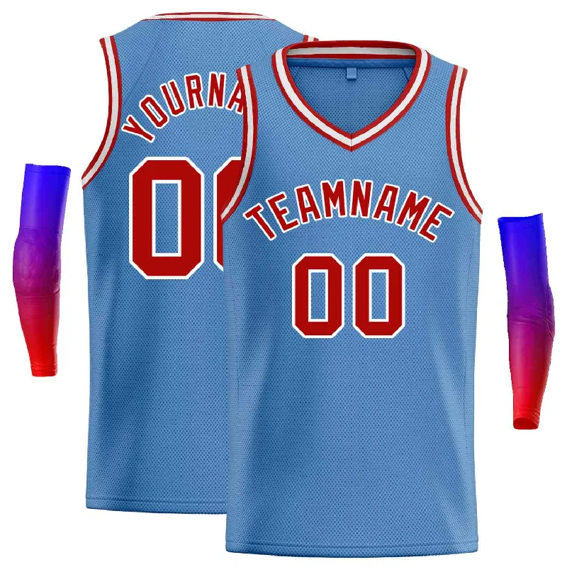 Basketball Jersey with Sweat-Wicking and Quick-Dry Features-Custom Light Blue Red-White Classic Tops Men Casual Basketball Jersey