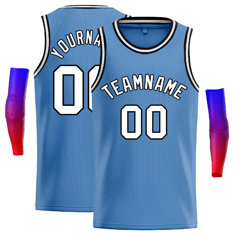 Basketball Jersey for All-Weather Play-Custom Light Blue White-Black Classic Tops Casual Basketball Jersey