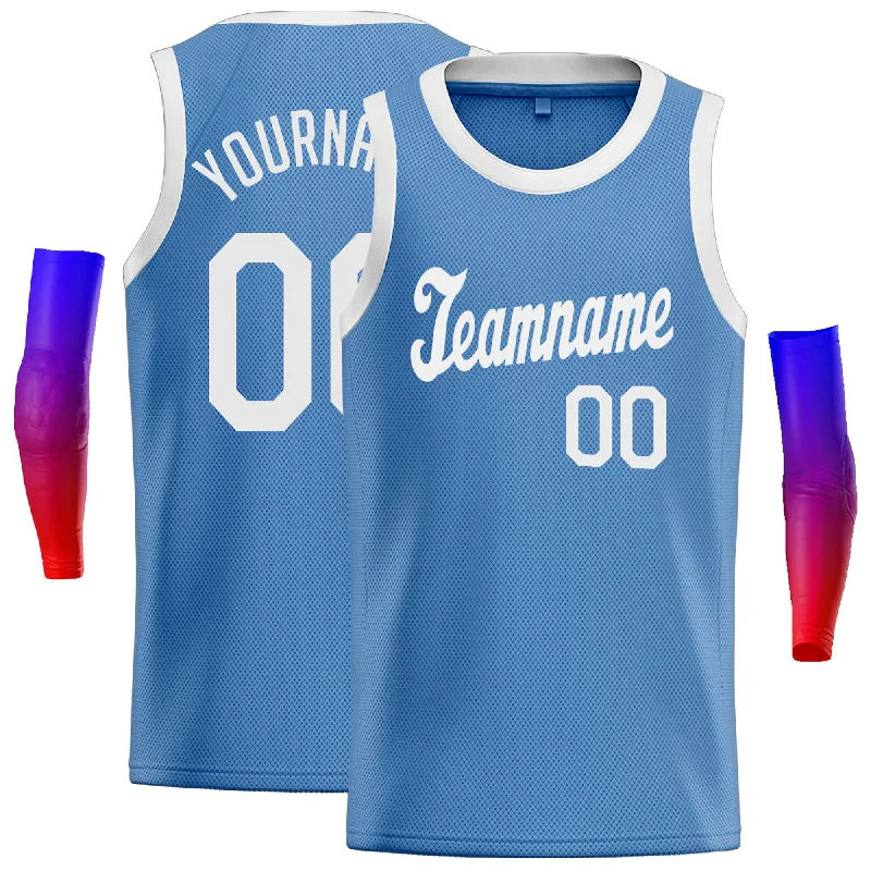 Basketball Jersey for Breathable, Lightweight Fabric-Custom Light Blue White Classic Tops Casual Basketball Jersey